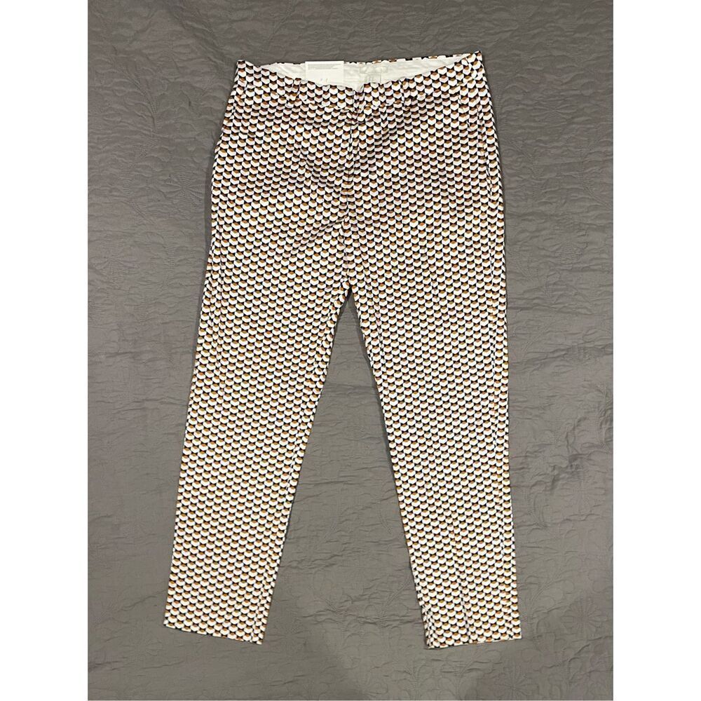 H&M Patterned Trousers Women’s 12 Stretchy White Black Orange Geometric New